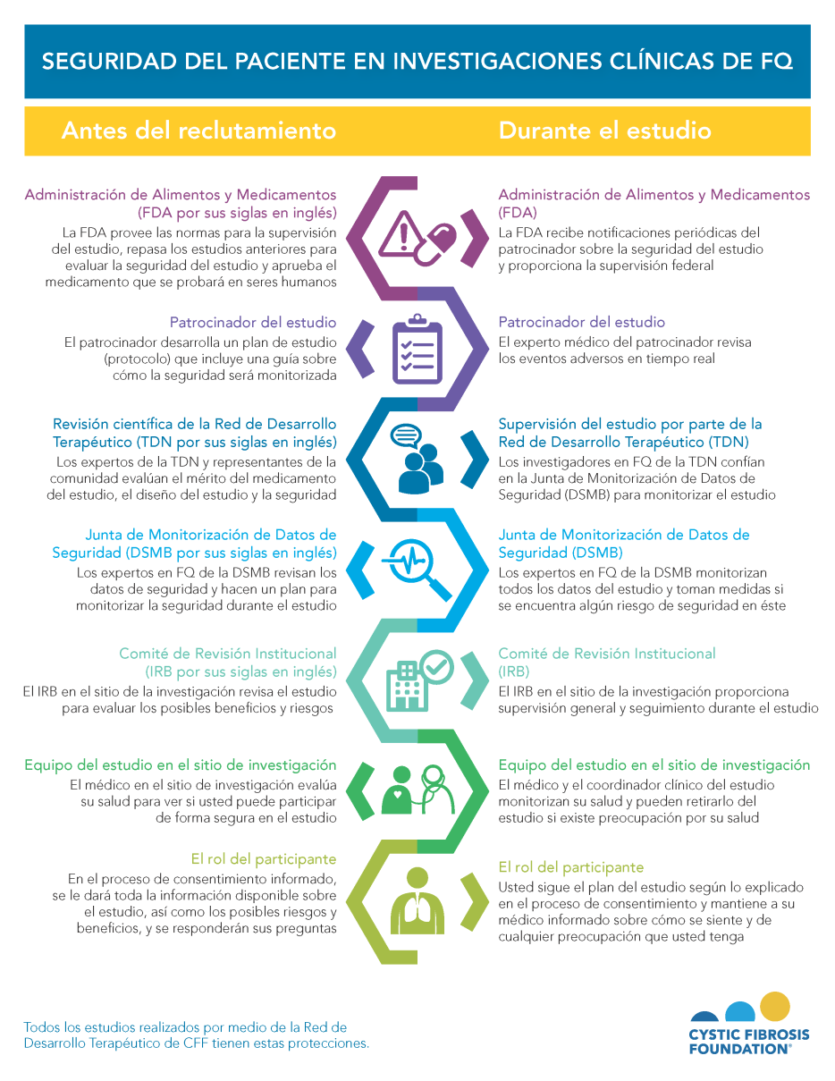 Una infografía que muestra cómo se protege la seguridad del paciente durante un ensayo clínico